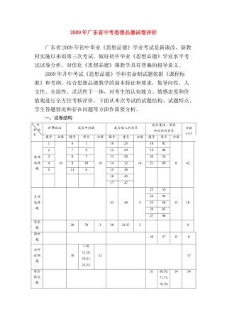 09试省命制试题思想品德学科试卷分析 