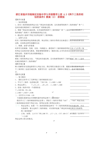 浙江省温州市瓯海区实验中学九年级数学上册 4.3《两个三角形相似的条件》教案（2） 浙教版