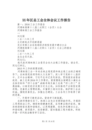 XX年区总工会全体会议工作报告