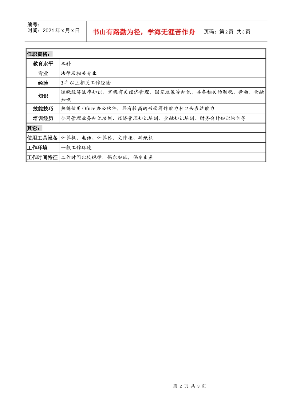 某高速公路公司法律事务岗岗位说明书_第2页
