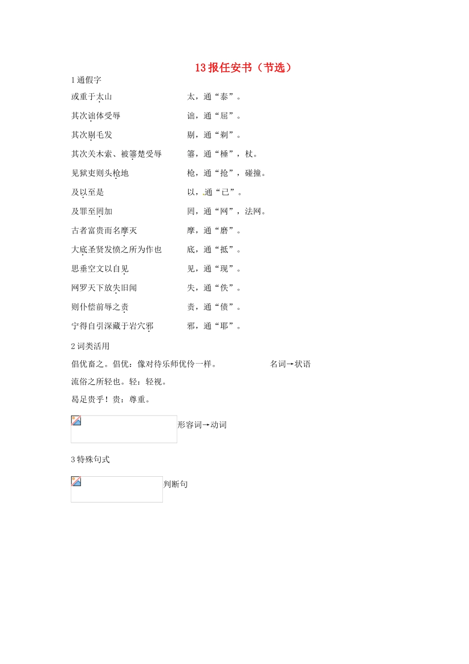 高中语文 13 报任安书（节选）优化设计 大纲人教版第6册_第1页