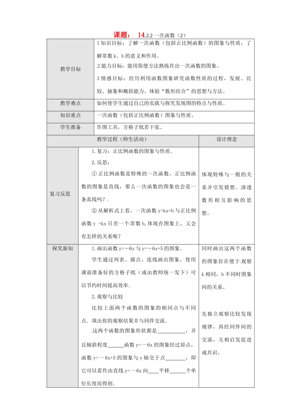 新疆克拉玛依市第十三中学八年级数学 《一次函数（2）》教案 人教新课标版_第1页