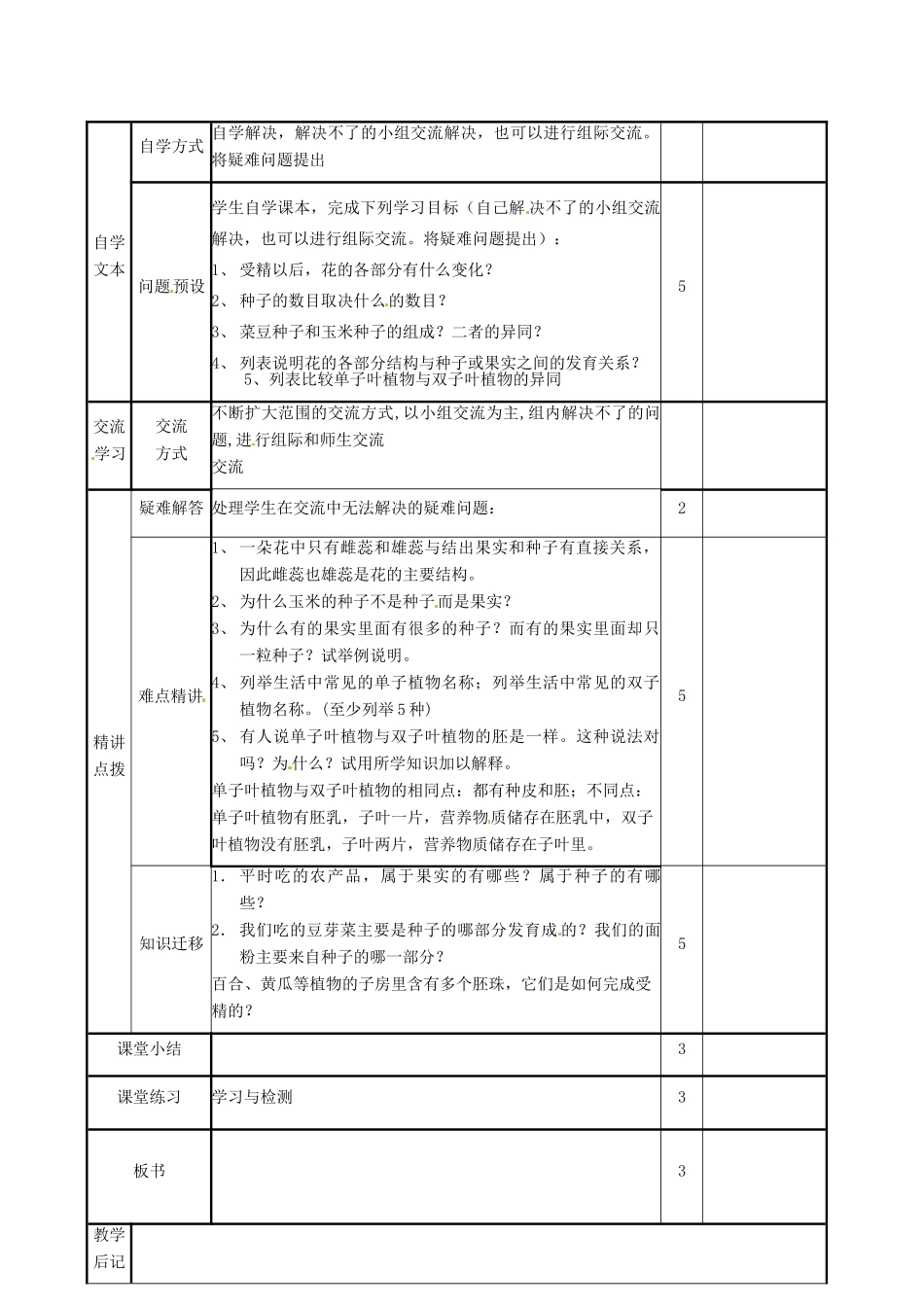 山东省邹平县实验中学八年级生物上册《4.1.3 果实和种子的形成》教案 济南版_第2页