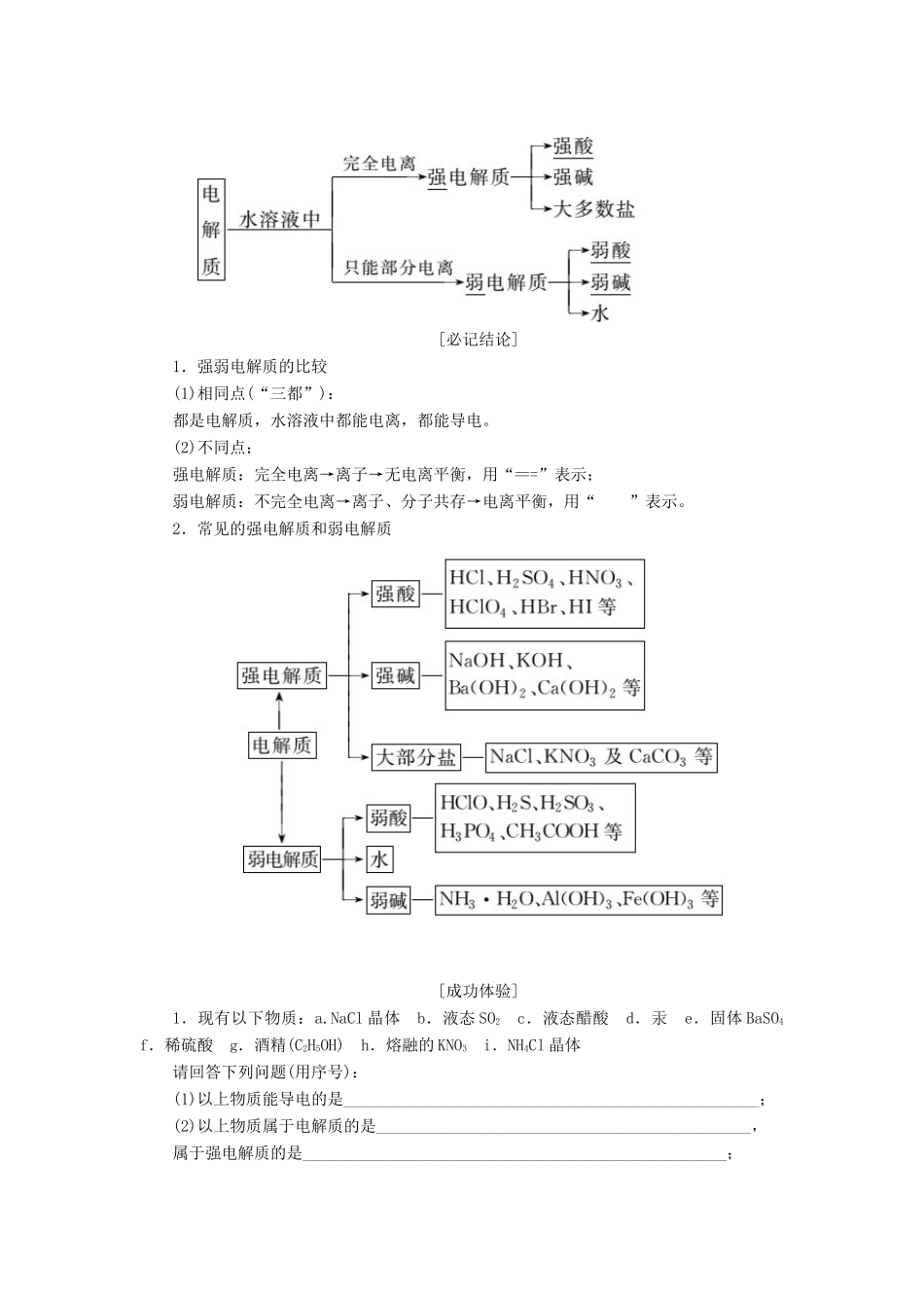高中化学 第1部分 专题3 第一单元 第1课时 强电解质和弱电解质讲义（含解析）苏教版选修4-苏教版高二选修4化学教案_第2页