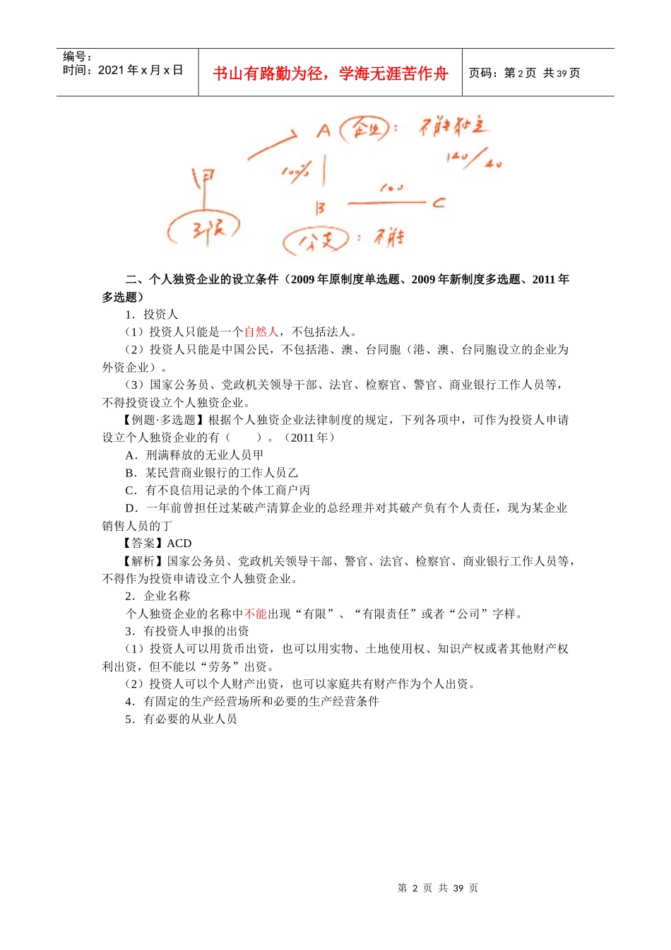 第二章个人独资企业和合伙企业法律制度(完整版)_第2页