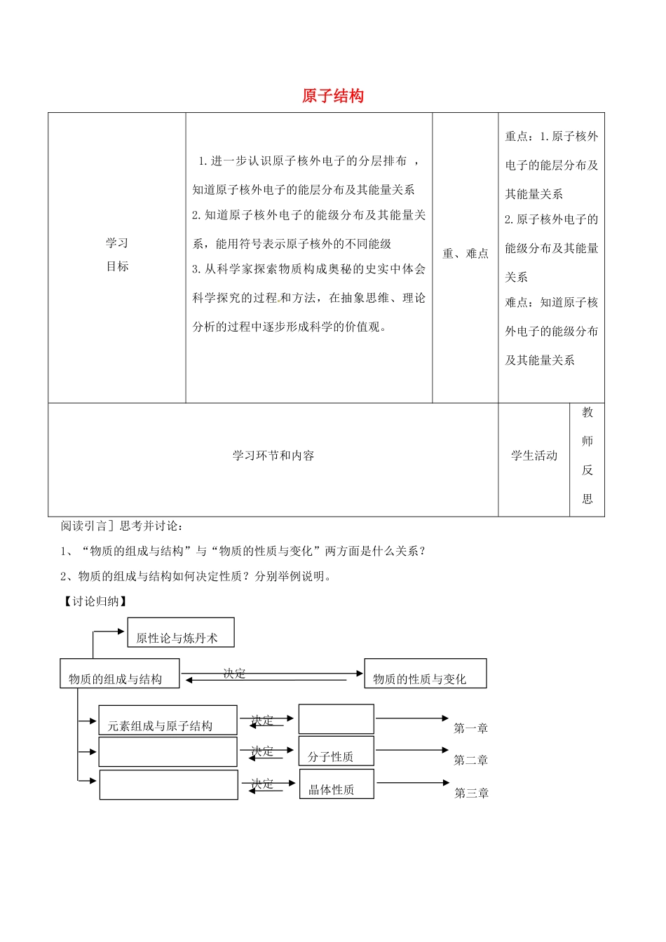 高中化学上学期第18周教学设计（原子结构）-人教版高中全册化学教案_第1页