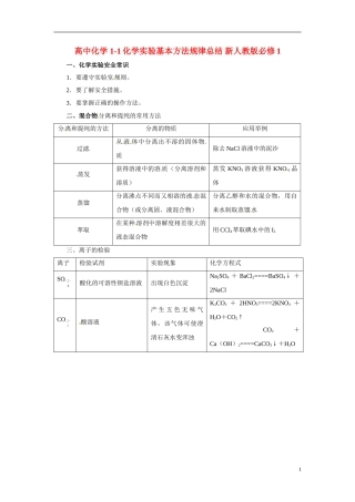高中化学 1-1化学实验基本方法规律总结 新人教版必修1