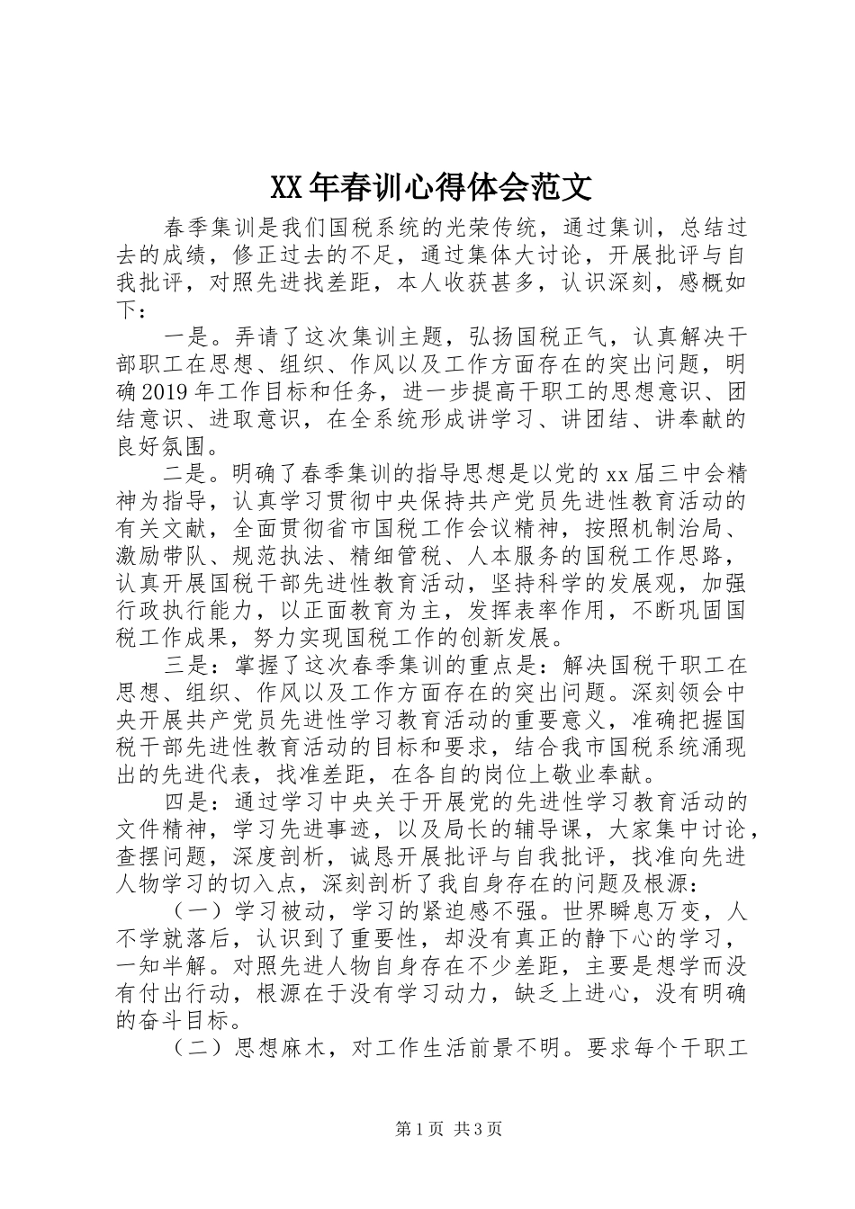 XX年春训心得体会范文_第1页