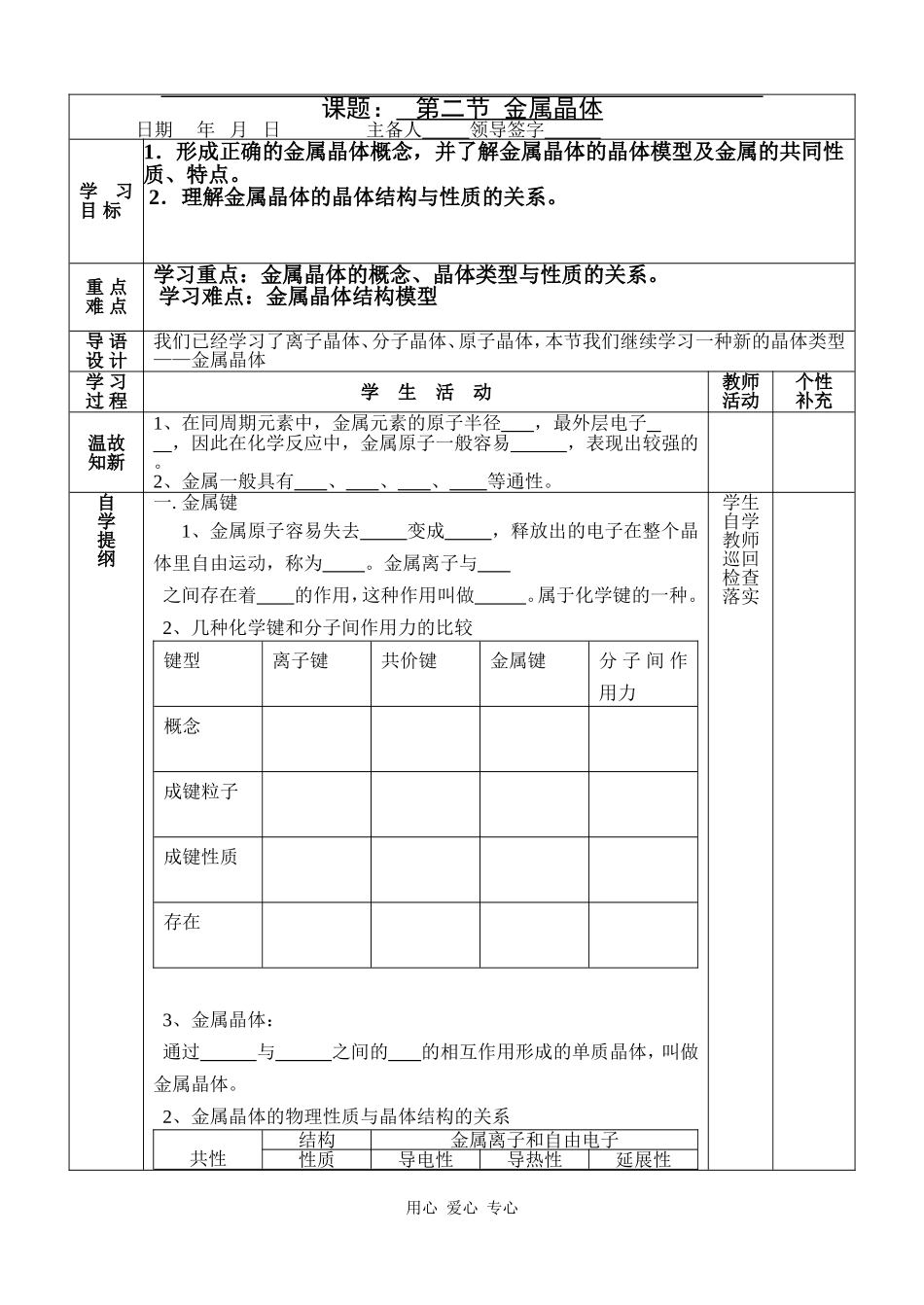 高中化学第一单元+第二节+金属晶体_第1页