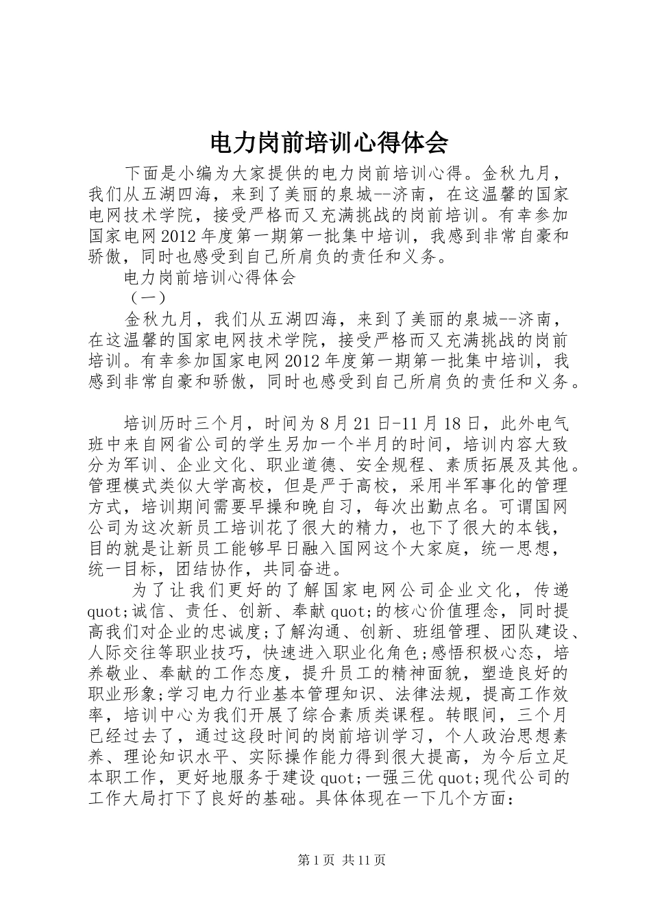 电力岗前培训心得体会_第1页