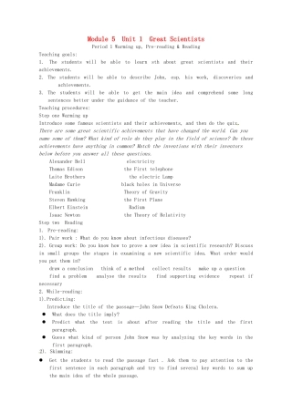 高中英语 Unit1 Great Scientist教案 新人教版必修5-新人教版高二必修5英语教案