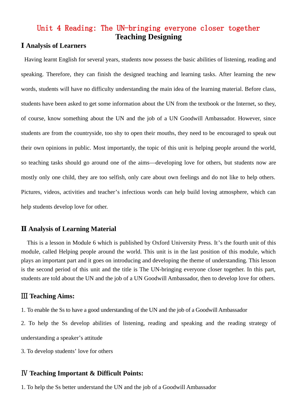 高中英语 Unit4 Helping people around the world Reading教案 牛津译林版选修6-牛津版高二选修6英语教案_第1页