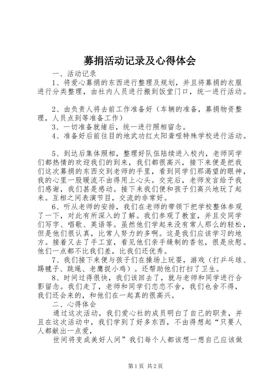 募捐活动记录及心得体会_第1页