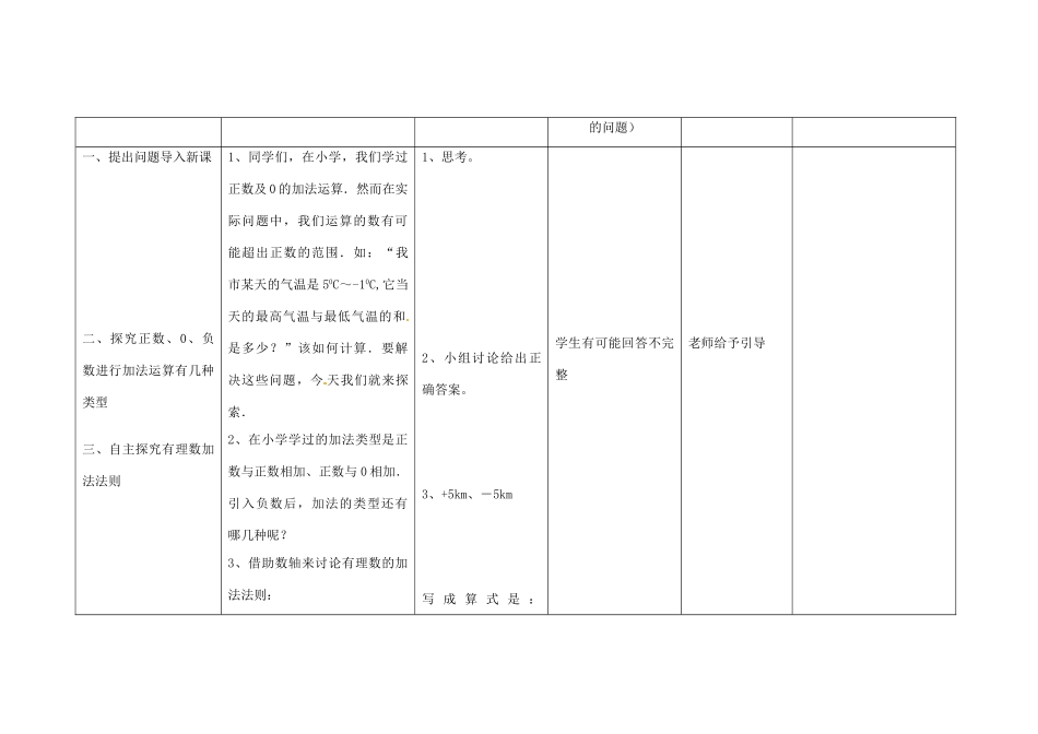 四川省华蓥市明月镇七年级数学上册 1.3.1 有理数的加法（第1课时）教案 （新版）新人教版_第2页