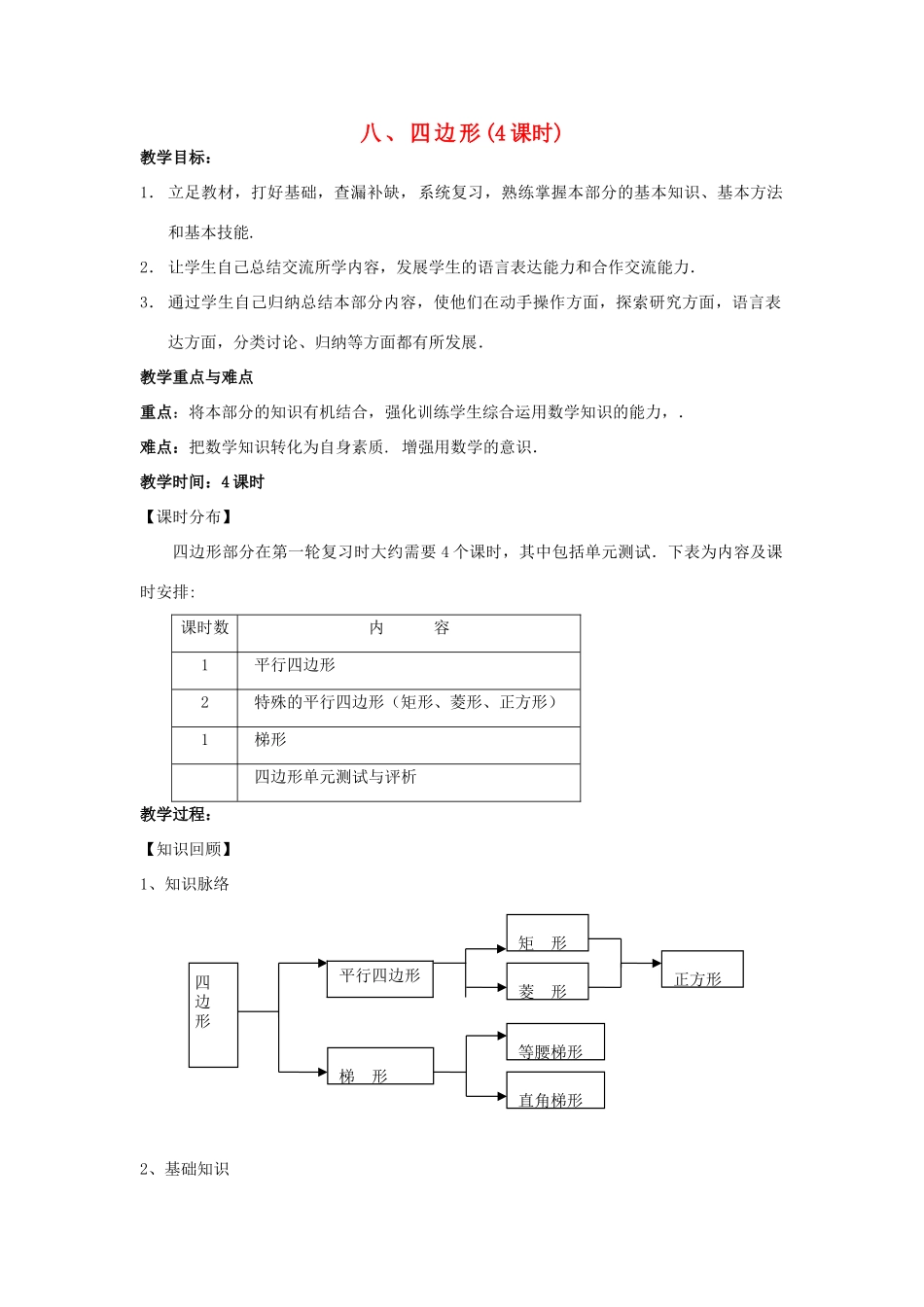 中考数学第一轮总复习 八、四边形教案 人教新课标版_第1页