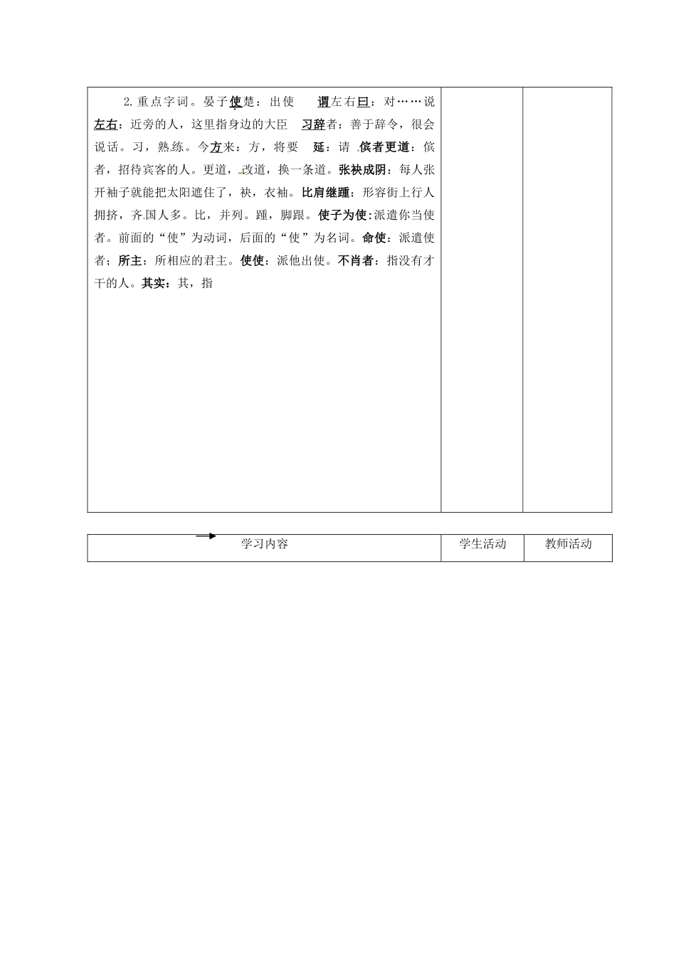 甘肃省酒泉市瓜州二中八年级语文下册《晏子使楚》第1课时教案 北师大版_第2页