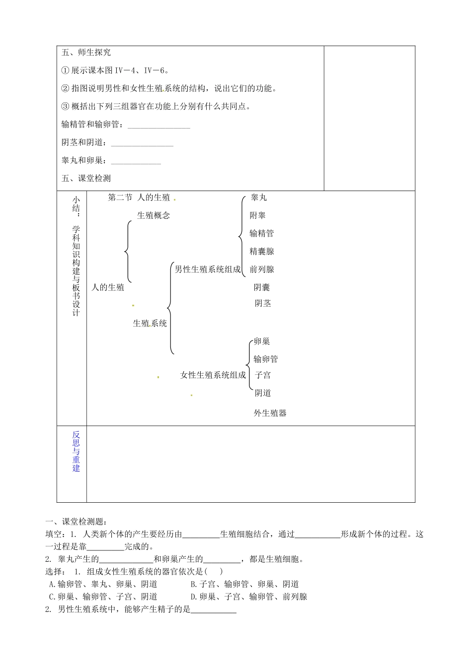 山东省淄博市临淄区第八中学七年级生物下册 1.2 人的生殖教案3 新人教版_第2页