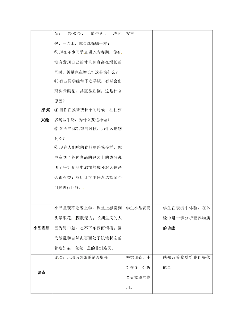 生物：第3章 第2节 营养物质的作用 教案（苏科版七年级上）_第2页