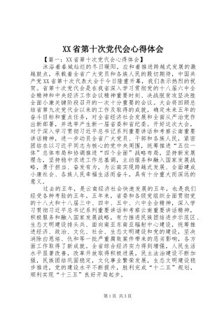 XX省第十次党代会心得体会