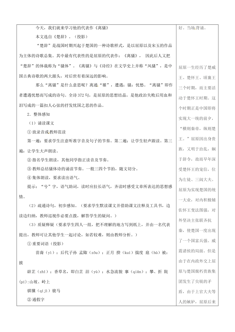 高中语文《第二专题之离骚》教案1 苏教版必修3-苏教版高二必修3语文教案_第2页