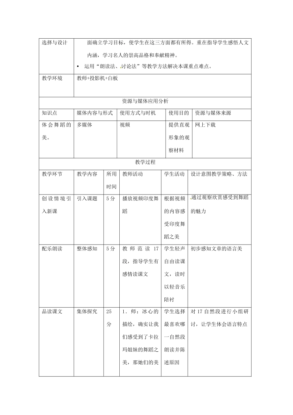 河南省洛阳市第二外国语学校七年级语文上册 观舞记教案 （新版）语文版_第2页
