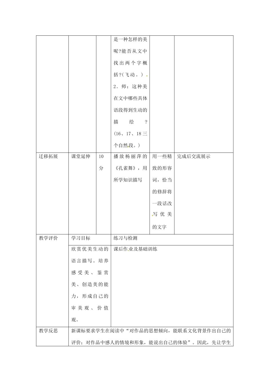 河南省洛阳市第二外国语学校七年级语文上册 观舞记教案 （新版）语文版_第3页