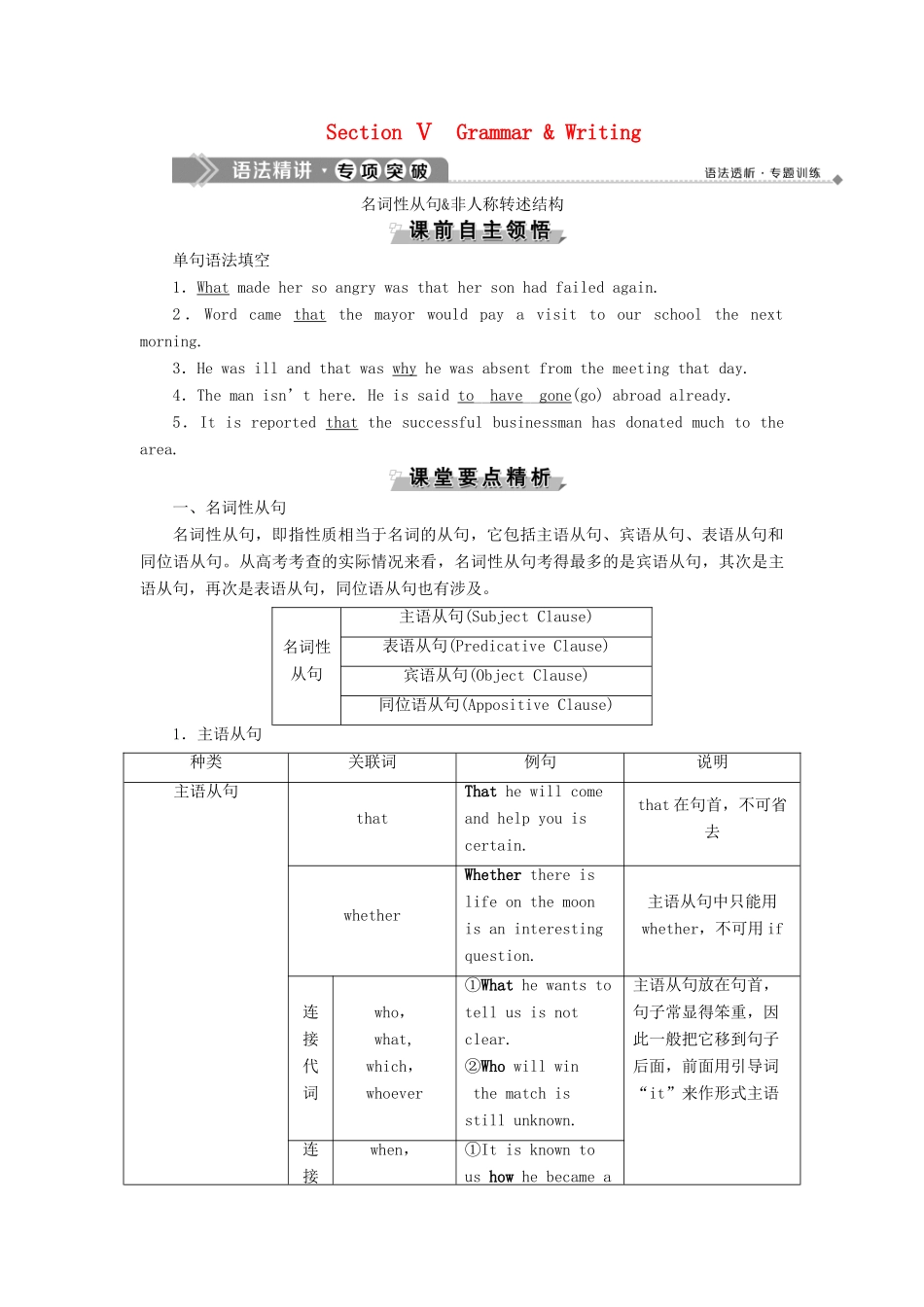 高中英语 Unit 19 Language 5 Section Ⅴ Grammar  Writing教案 北师大版选修7-北师大版高二选修7英语教案_第1页