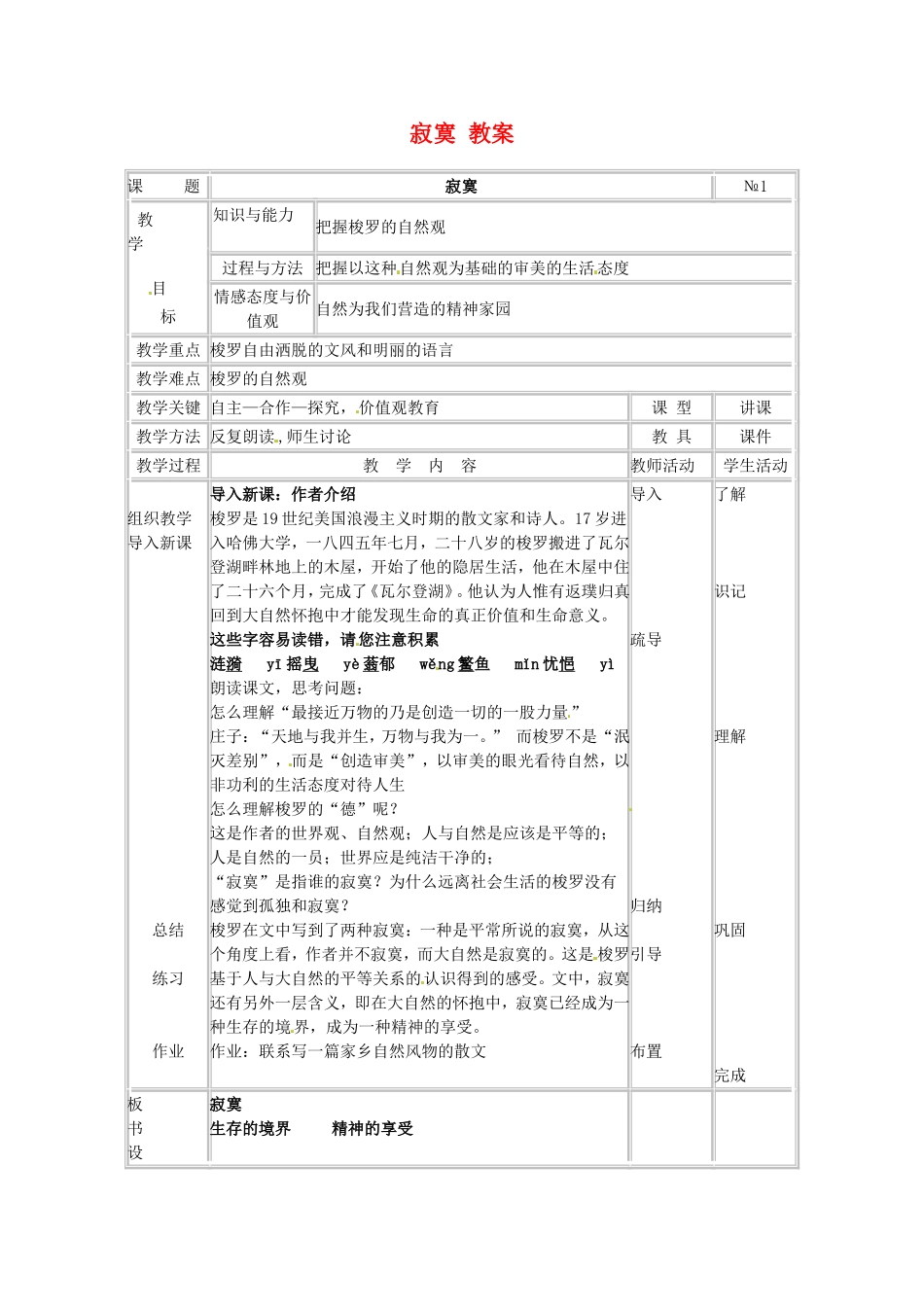 高中语文：2.6寂 寞 教案 语文版07版必修一_第1页