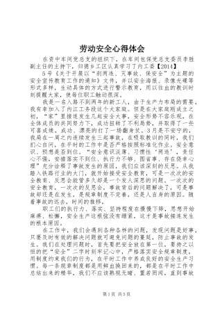 劳动安全心得体会