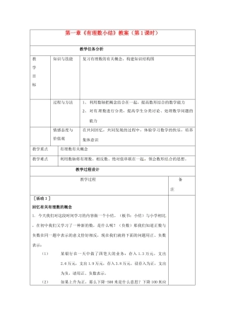 四川省雷波县民族中学七年级数学上册 第一章《有理数小结》教案（第1课时） （新版）新人教版