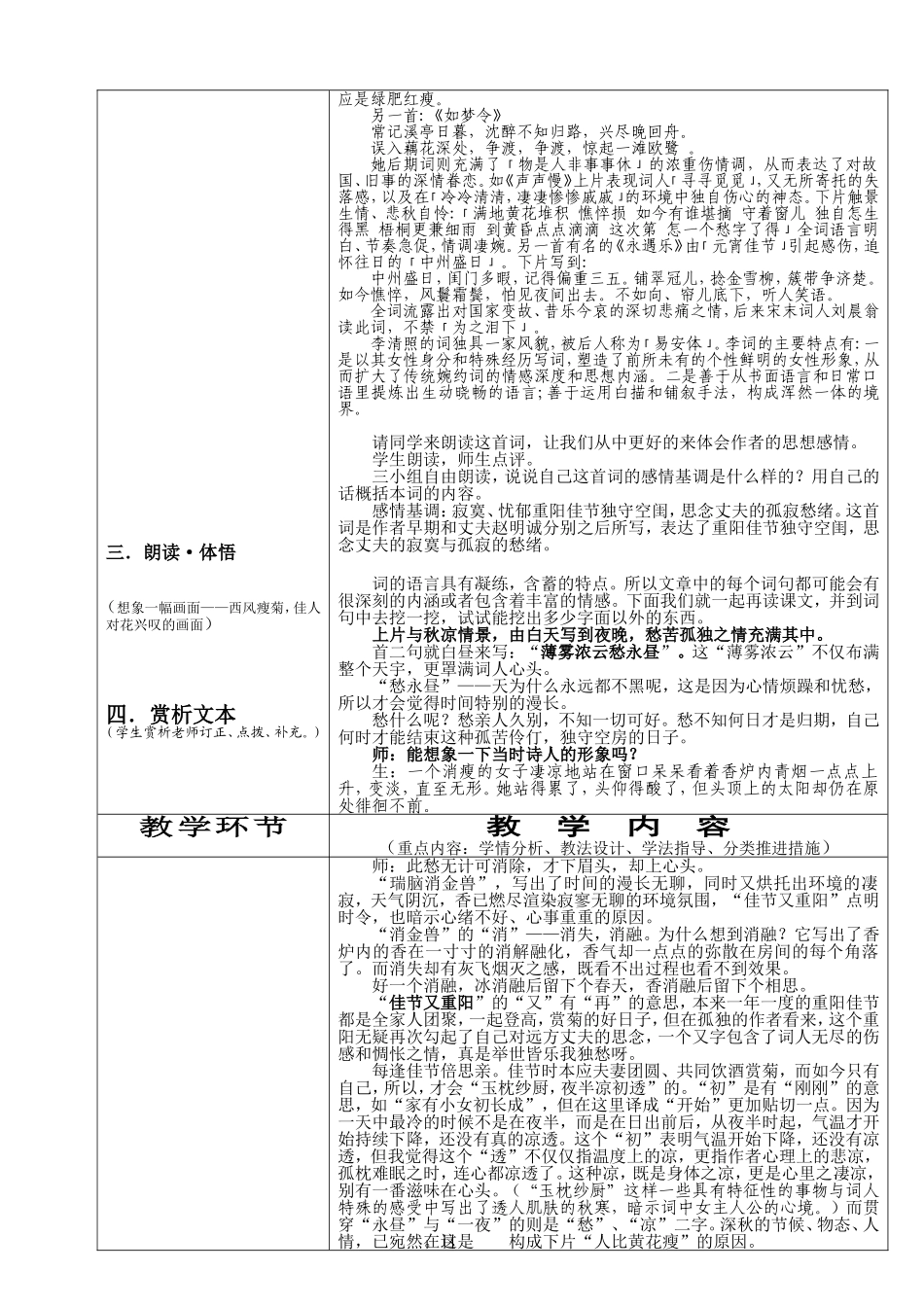 高中语文：2.7《醉花阴》教案（新人教版必修4）_第2页