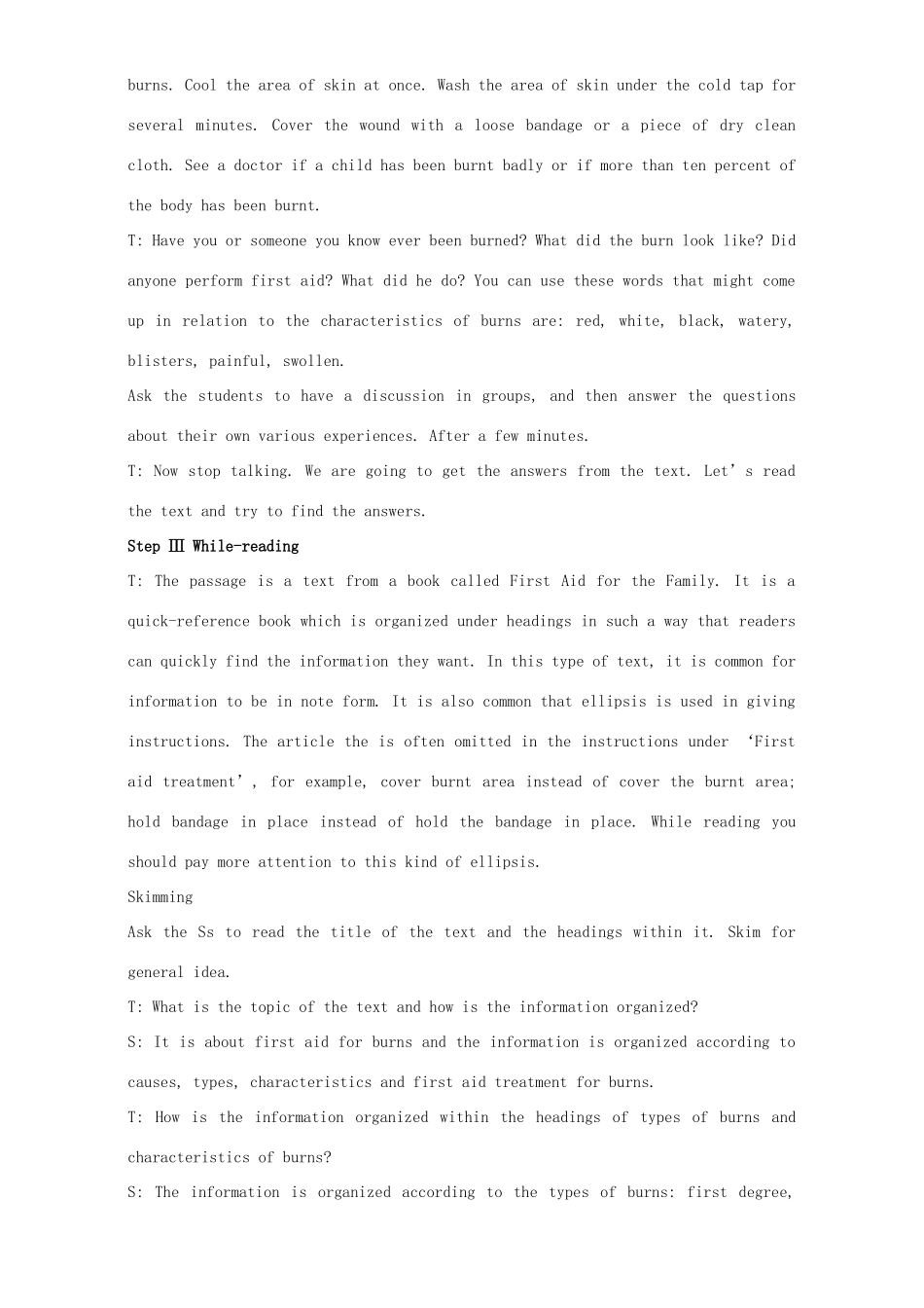 高中英语 Unit 5 First aid Period 1 Warming up and reading教学设计 新人教版必修5-新人教版高二必修5英语教案_第3页