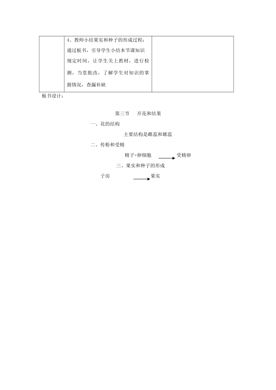 四川省泸州市古蔺县中城中学七年级生物上册 第三单元 第二章 第三节 开花和结果教案 （新版）新人教版_第3页
