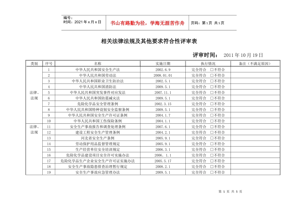 法律法规符合性评审表_第1页