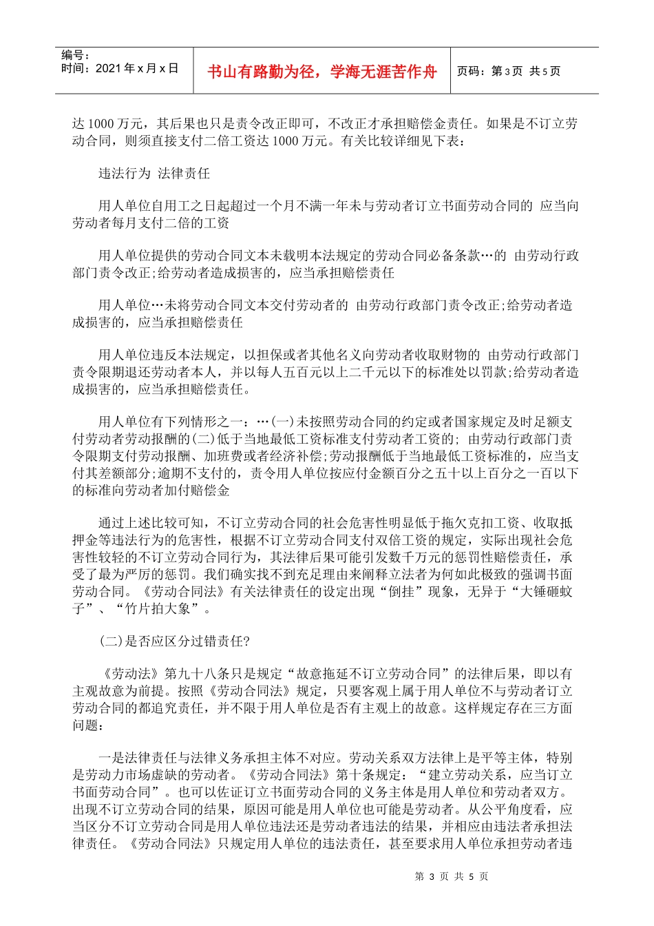 有关不订立劳动合同的法律责任设定应当修正_第3页