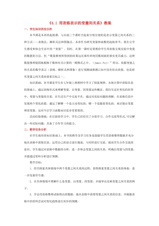 四川省胶南市理务关镇中心中学七年级数学下册《4.1 用表格表示的变量间关系》教案 北师大版