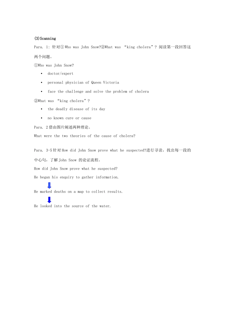 高中英语 Unit 1 Great Scientists Reading-John Snow defeats king cholera教学设计 新人教版必修5-新人教版高二必修5英语教案_第3页