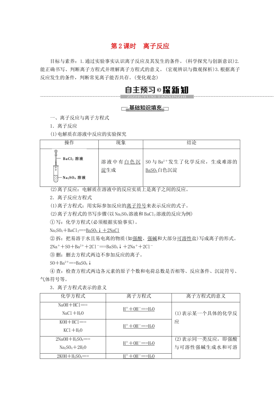 高中化学 第1章 第2节 第2课时 离子反应教案 新人教版必修第一册-新人教版高一第一册化学教案_第1页