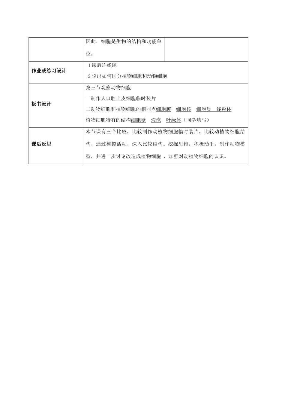 云南省师范大学五华区实验中学七年级生物上册 2.1.3 动物细胞教学设计 （新版）新人教版_第3页