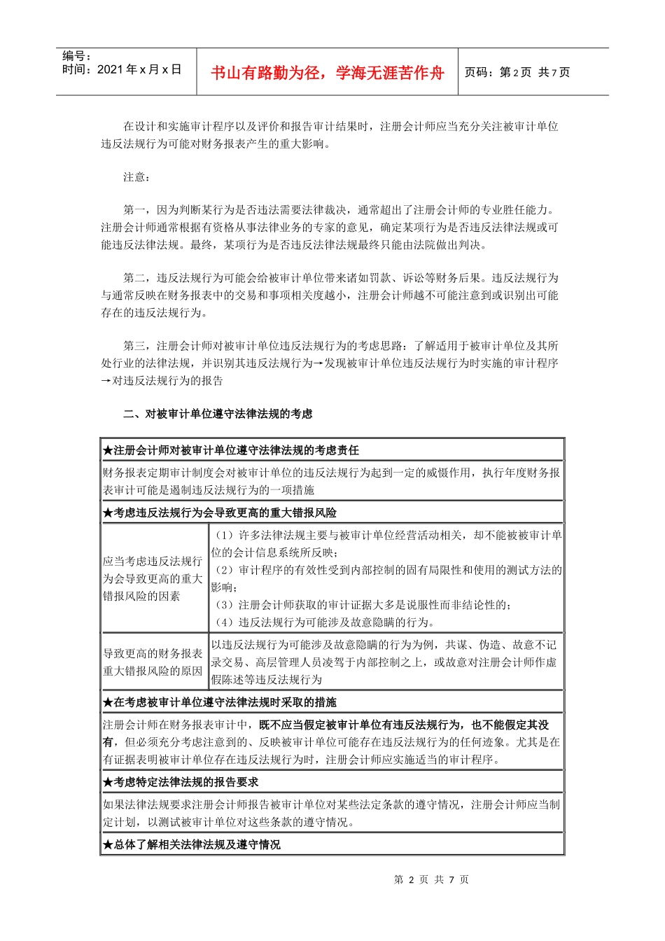 CPA《审计》教材梳理：对舞弊和法律法规的考虑(2)_第2页