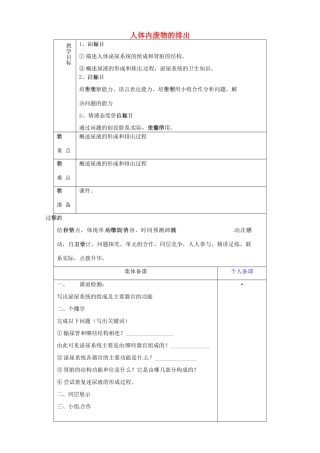 山东省淄博市临淄区第八中学七年级生物下册 第五章 人体内废物的排出复习教案 新人教版