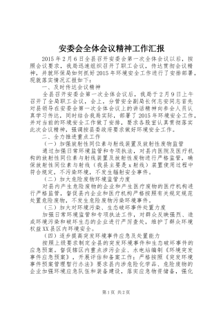 安委会全体会议精神工作汇报