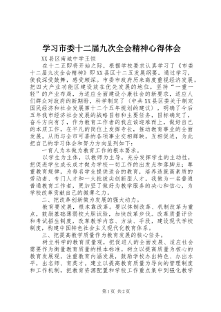 学习市委十二届九次全会精神心得体会