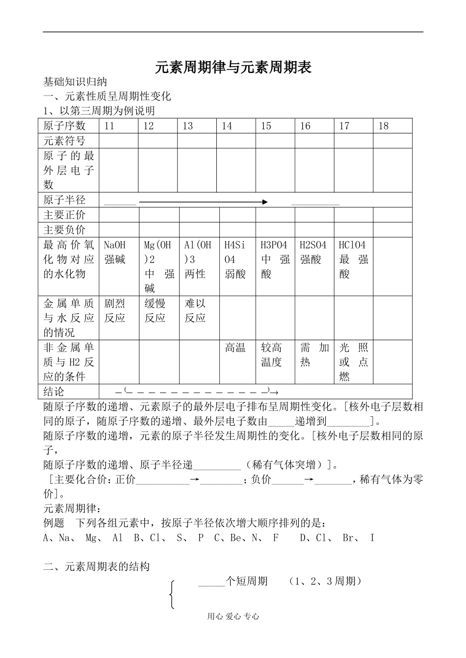高中化学鲁科版必修2元素周期律与元素周期表教案_第1页