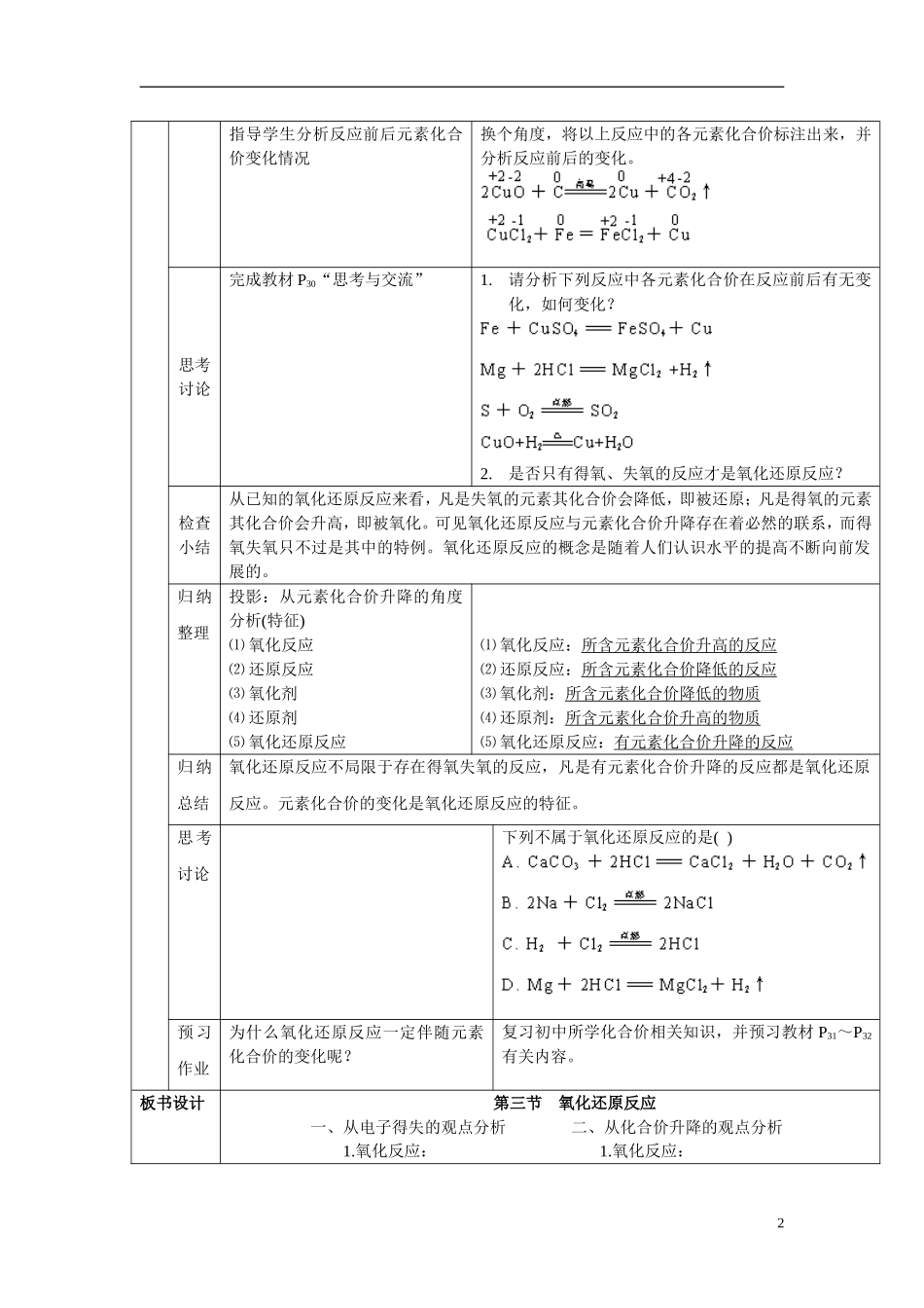 高中化学：2.3《氧化还原反应》教案+随堂练习新课标人教版必修1_第2页