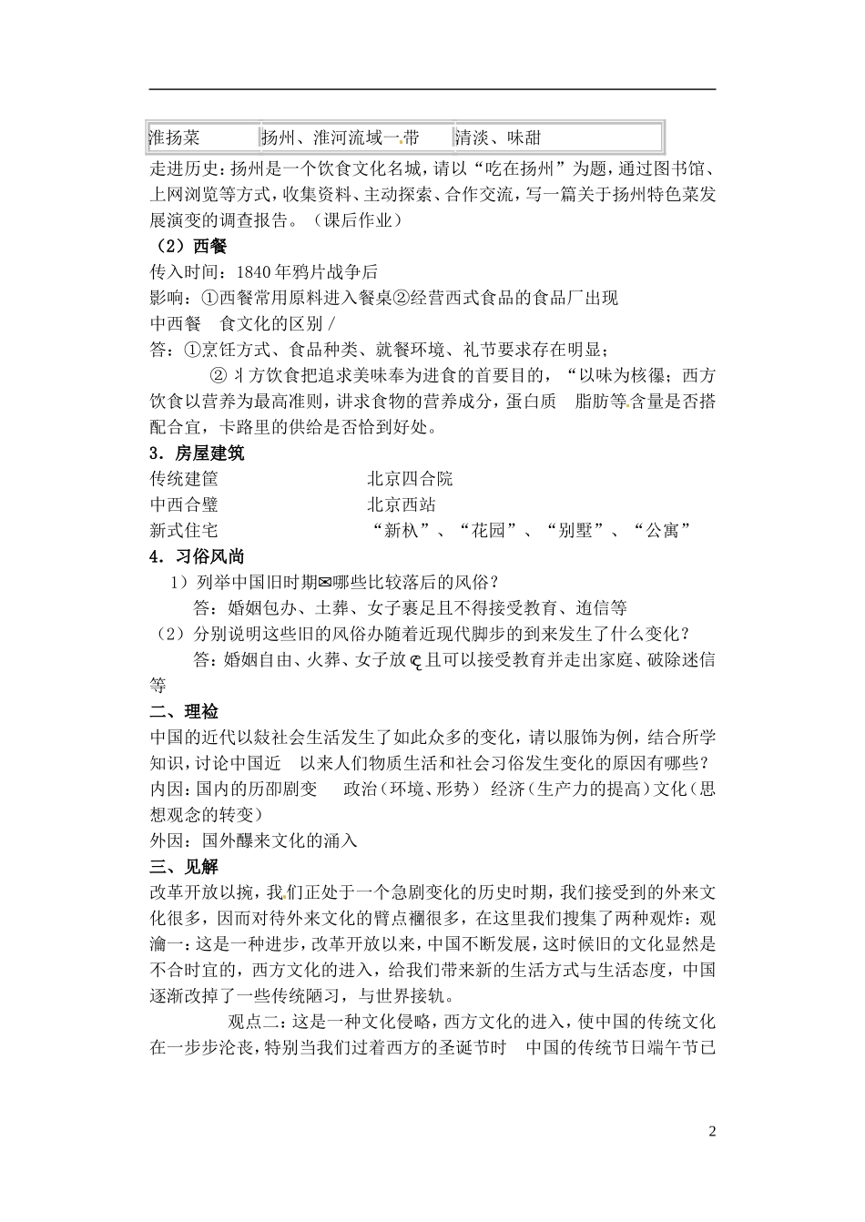 高中历史 物质生活和社会习俗的变迁复习教案 人民版选修1-人民版高一选修1历史教案_第2页