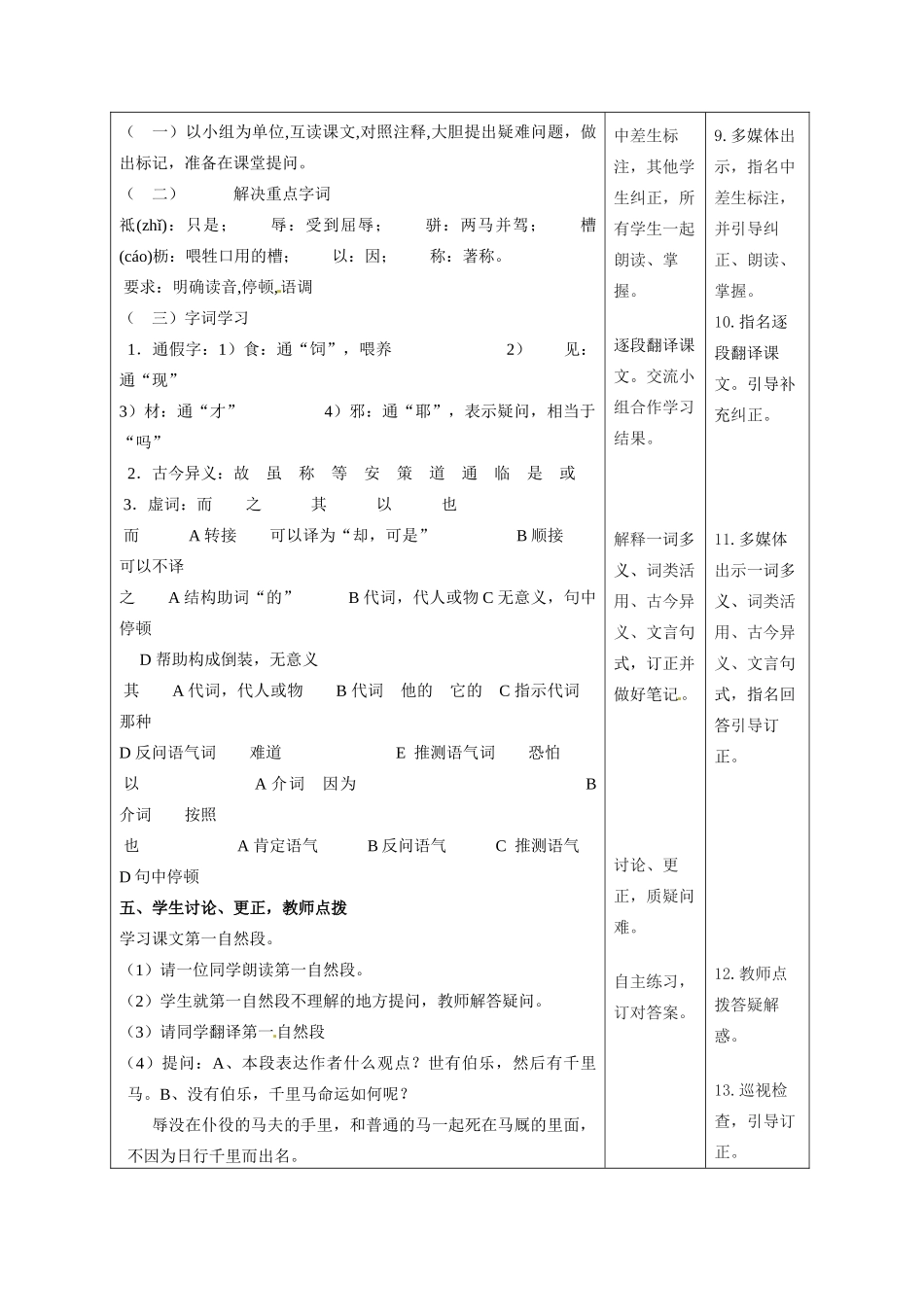 甘肃省酒泉市瓜州二中八年级语文下册《杂说》教案 北师大版_第3页