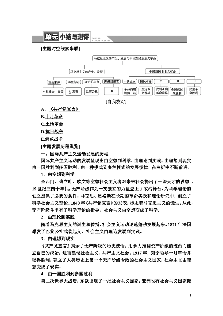 高中历史 第5单元 马克思主义的产生、发展与中国新民主主义革命单元小结与测评教师用书 岳麓版必修1-岳麓版高一必修1历史教案_第1页