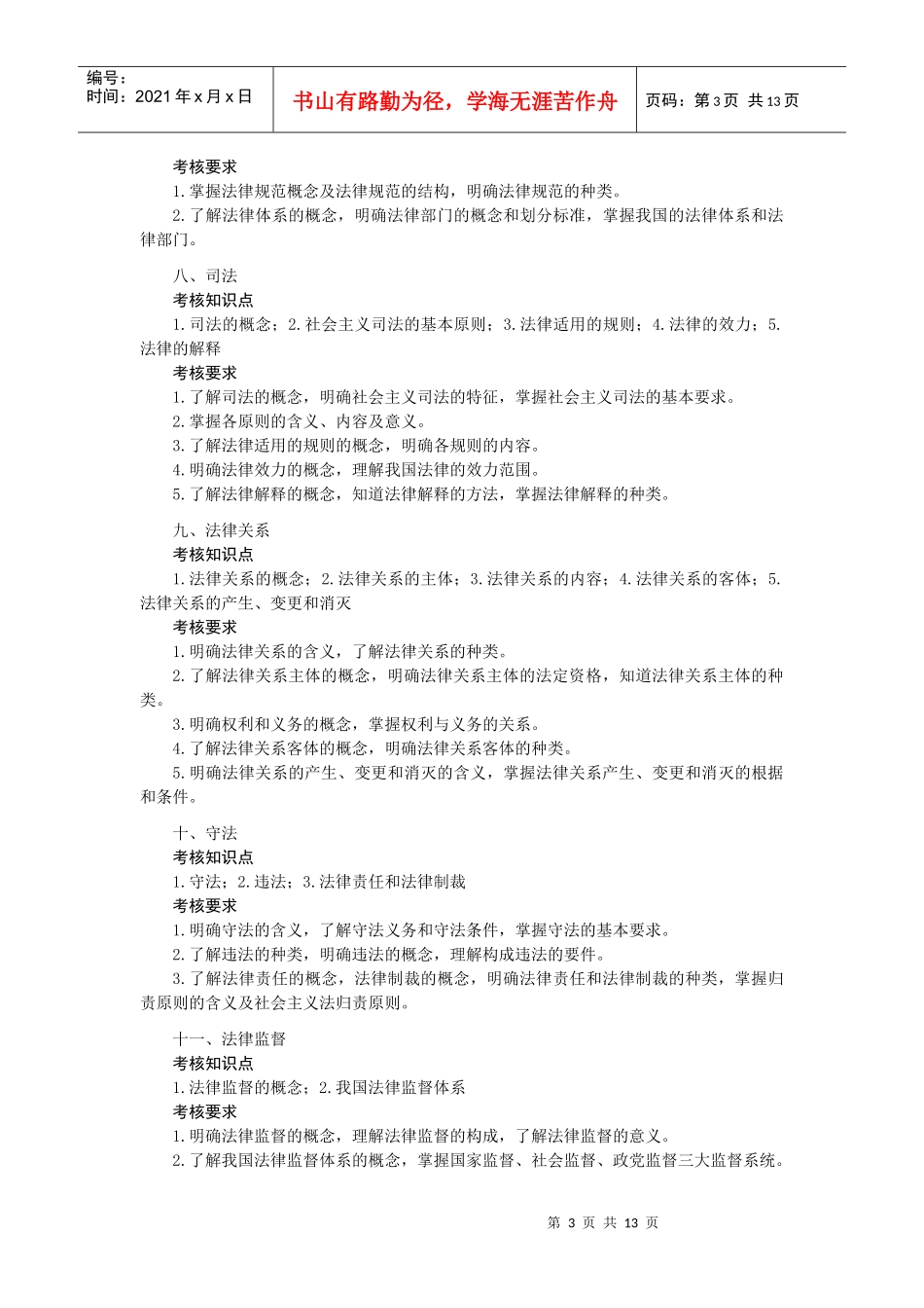 湖南工业大学XXXX年“专升本”法律基础考试大纲_第3页