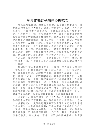 学习雷锋钉子精神心得范文